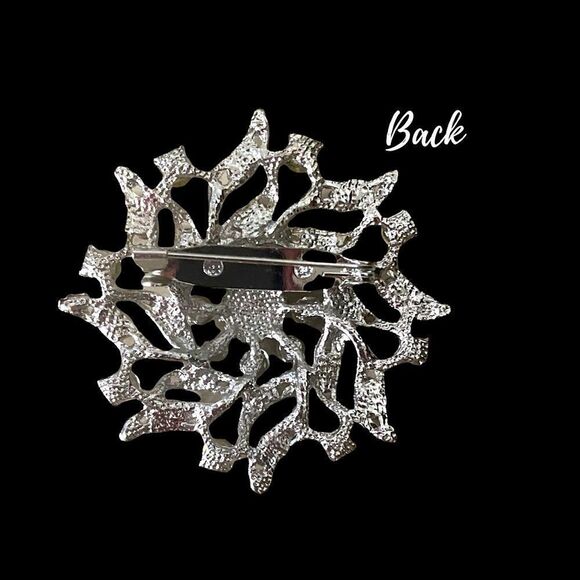 Art Deco Antique Inspired Clear Crystal Starburst Brooch Pin Silver Tone OS - Picture 2 of 6